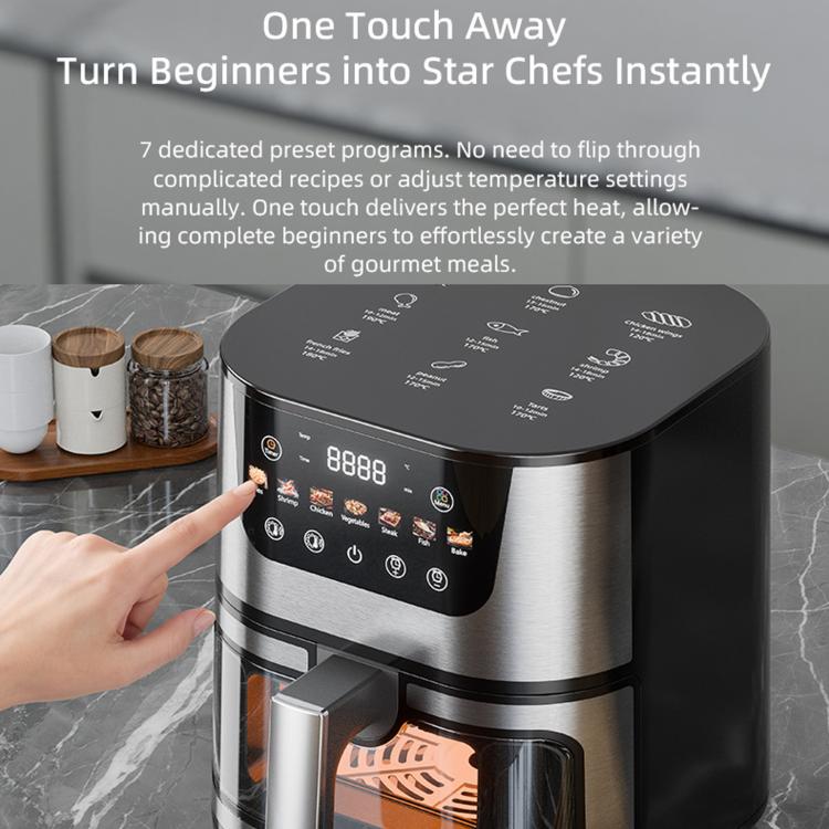 8L Smart Air Fryer Stainless Steel 2400W High Power Panoramic Window Non-Stick Basket, Spec: UK Plug(Black White Display) - British D'sire
