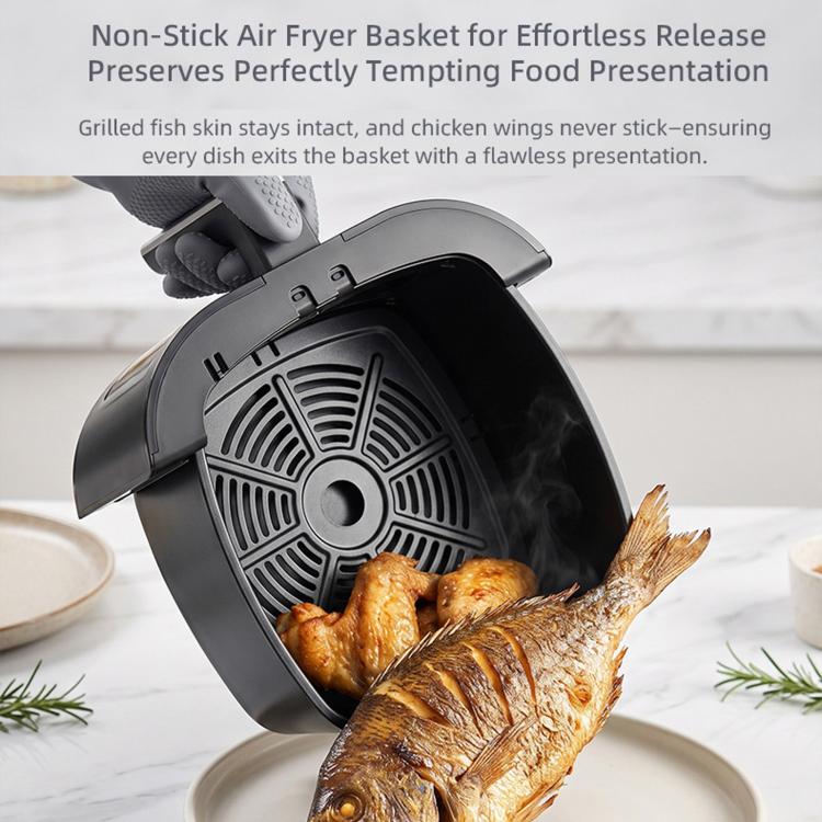 8L Smart Air Fryer Stainless Steel 2400W High Power Panoramic Window Non-Stick Basket, Spec: UK Plug(Black White Display) - British D'sire