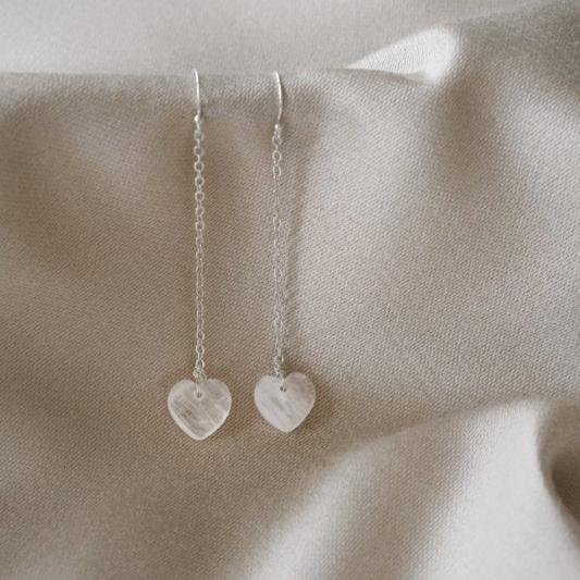 925 Silver Quartz Heart Drop Earrings - Earrings - British D'sire