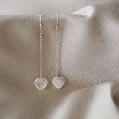 925 Silver Quartz Heart Drop Earrings - Earrings - British D'sire