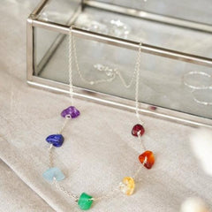 925 Sterling Silver 7 Chakra Raw Stone Crystal Necklace - Necklaces - British D'sire