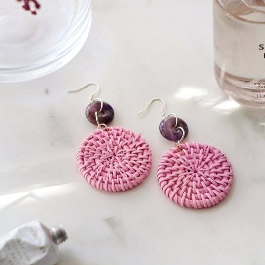 925 Sterling Silver Amethyst Purple Rattan Earrings - Earrings - British D'sire Main image