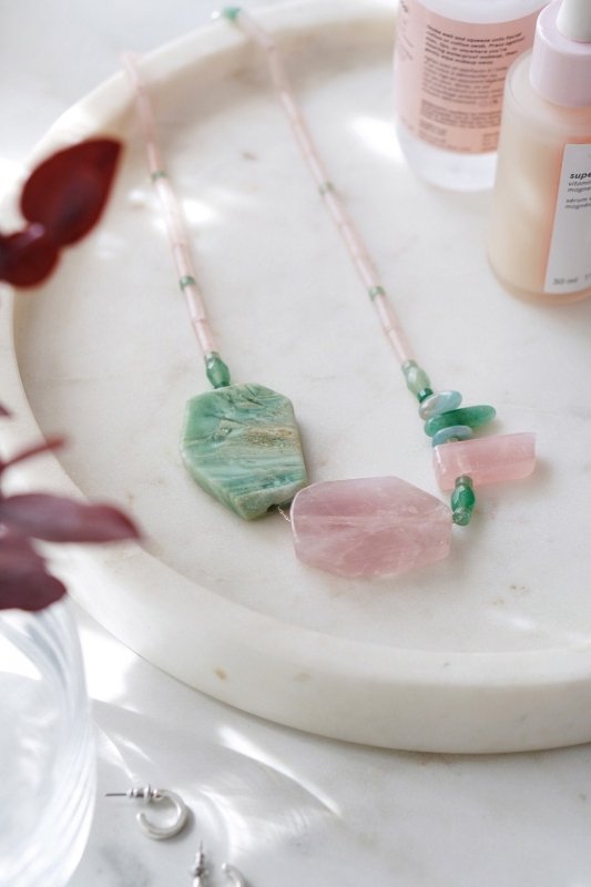 Xander Kostroma - 925 Sterling Silver Aventurine & Rose Quartz Statement Necklace - Perfect for Women and Teens - Great for Daily Wear and Special Occasions  - 40cm Chain + Extension - A Special Gift for Crystal Lovers and Well-being Secondary image