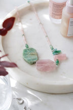 925 Sterling Silver Aventurine & Rose Quartz Statement Necklace - Necklaces - British D'sire