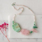 925 Sterling Silver Aventurine & Rose Quartz Statement Necklace - Necklaces - British D'sire