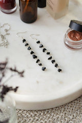 925 Sterling Silver Black Obsidian Crystal Chip Dropper Earrings - Earrings - British D'sire