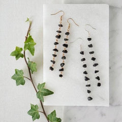 925 Sterling Silver Black Obsidian Crystal Chip Dropper Earrings - Earrings - British D'sire