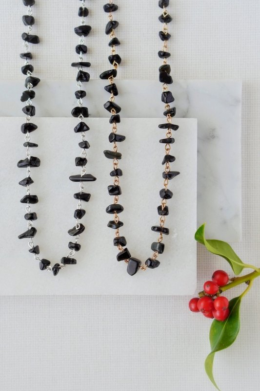 925 Sterling Silver Black Obsidian Crystal Chip Necklace - Necklaces - British D'sire