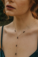 925 Sterling Silver Black Obsidian Delicate Drop Crystal Necklace - Necklaces - British D'sire
