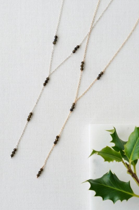 925 Sterling Silver Black Obsidian Delicate Drop Crystal Necklace - Necklaces - British D'sire
