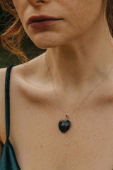 925 Sterling Silver Black Obsidian Heart Pendant Necklace - Necklaces - British D'sire