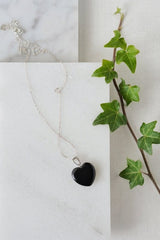 925 Sterling Silver Black Obsidian Heart Pendant Necklace - Necklaces - British D'sire