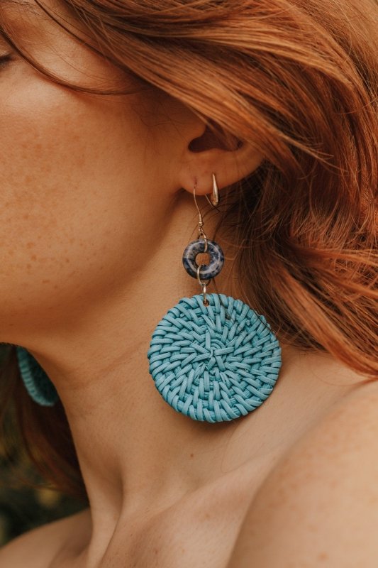 925 Sterling Silver Blue Vein Stone Blue Rattan Earrings - Earrings - British D'sire