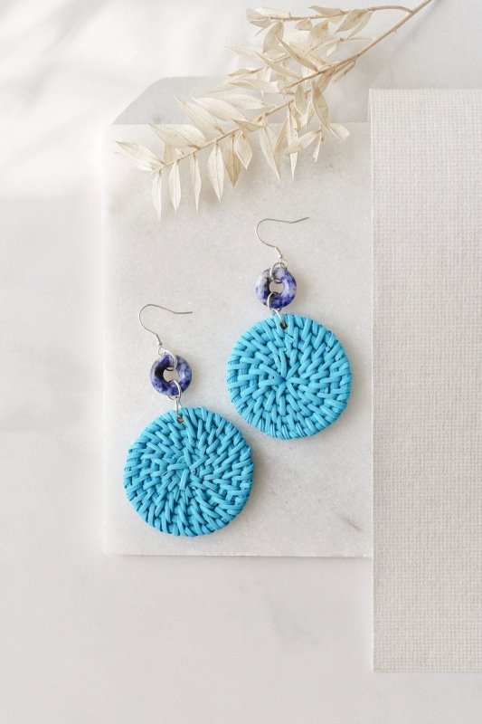 925 Sterling Silver Blue Vein Stone Blue Rattan Earrings - Earrings - British D'sire Main image