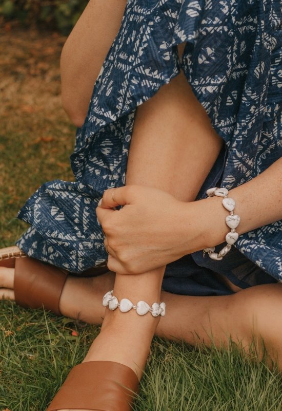 925 Sterling Silver Howlite & Clear Quartz Love Heart Crystal Bracelet - Bracelets - British D'sire Main image