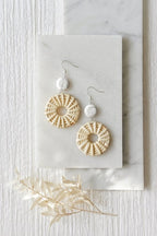 925 Sterling Silver Howlite Cream Circle Rattan Earrings - Earrings - British D'sire