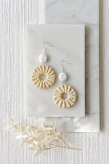 925 Sterling Silver Howlite Cream Circle Rattan Earrings - Earrings - British D'sire