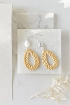 925 Sterling Silver Howlite Cream Teardrop Rattan Earrings - Earrings - British D'sire