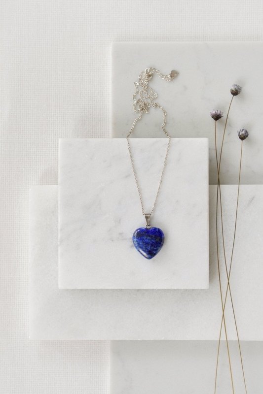925 Sterling Silver Lapis Lazuli Heart Pendant Necklace - Necklaces - British D'sire