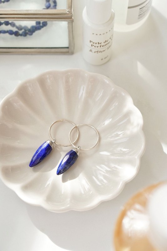 925 Sterling Silver Lapis Lazuli Pendant Earrings - Earrings - British D'sire