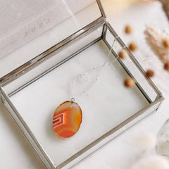 925 Sterling Silver & Oval Orange Agate Crystal Long Length Necklace - Necklaces - British D'sire