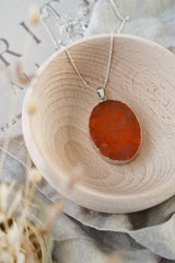 925 Sterling Silver & Oval Orange Agate Crystal Long Length Necklace - Necklaces - British D'sire