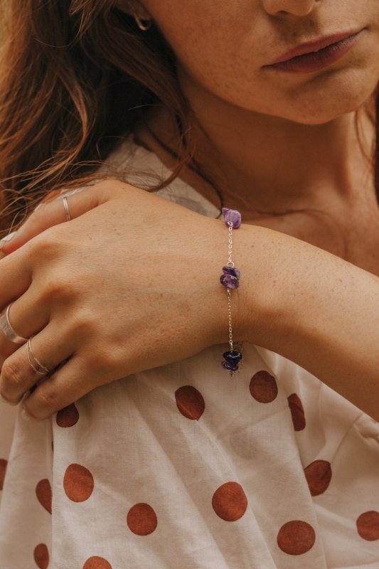 Xander Kostroma - 925 Sterling Silver Raw Amethyst Crystal Link Bracelet - Ideal for Women - Reduces Stress and Balances Mood - Handcrafted Unique Jewelry - 17cm + Extension - Perfect Gift for Healing and Style Secondary image