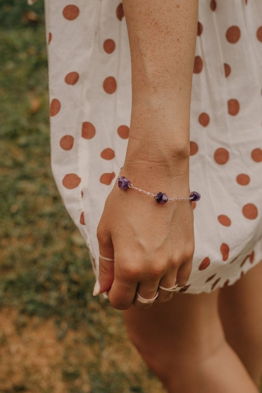 925 Sterling Silver Raw Amethyst Crystal Link Bracelet - Bracelets - British D'sire Main image