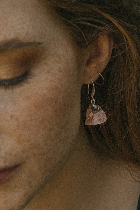 925 Sterling Silver Raw Cut Rose Quartz Rock Earrings - Earrings - British D'sire Main image