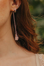 925 Sterling Silver Raw Rose Quartz Dangle Drop Earrings - Earrings - British D'sire