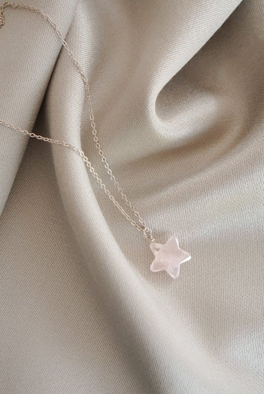 925 Sterling Silver Rose Quartz Star Necklace - Necklaces - British D'sire Main image
