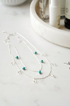 925 Sterling Silver Turquoise & Clear Quartz Layered Necklace - Necklaces - British D'sire