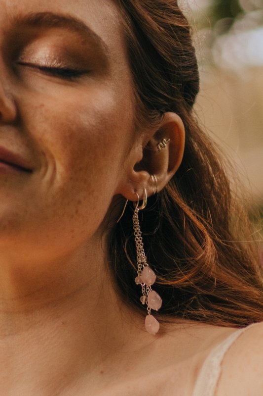 Xander Kostroma -Rose Quartz Waterfall Earrings (7cm Drop) –For Love,Healing, Balance & positive energy Secondary image