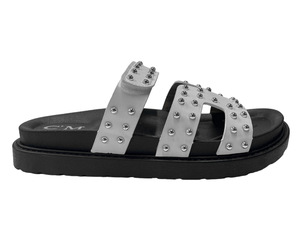 Faux Leather Flat Studded Sliders