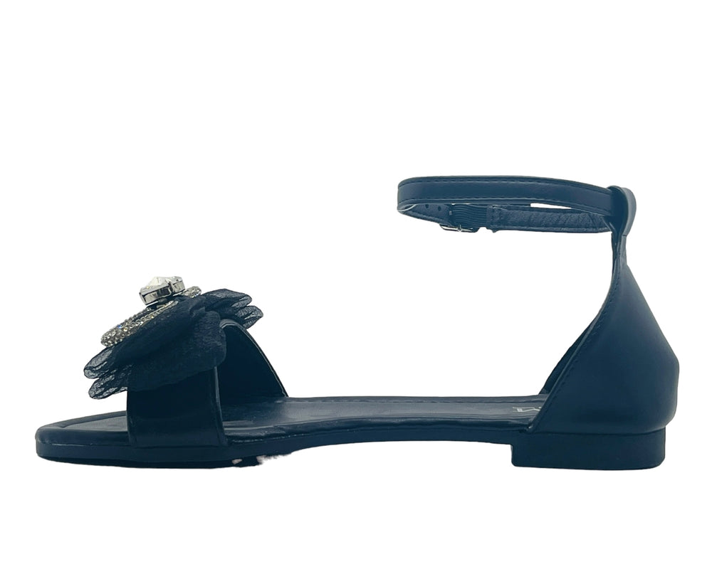 Ankle Strap Flat Rhinestone Mesh Bow Sandals