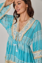 Boho Fringe Detail Viscose Dress – Lightweight Tiered Mini Dress