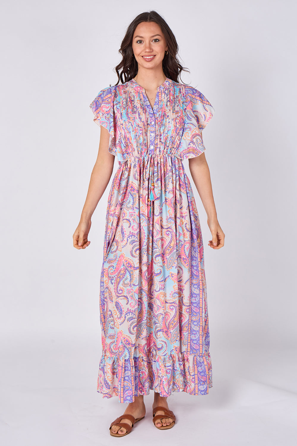 Paisley Button-Front Maxi Dress