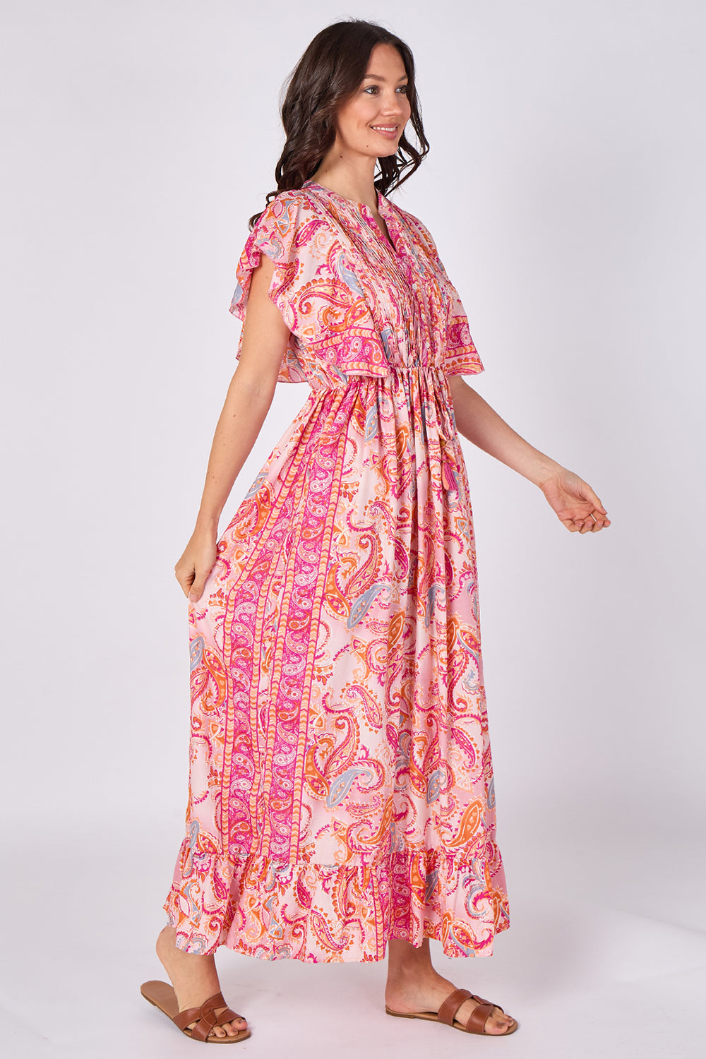 Paisley Button-Front Maxi Dress