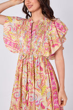 Paisley Button-Front Maxi Dress