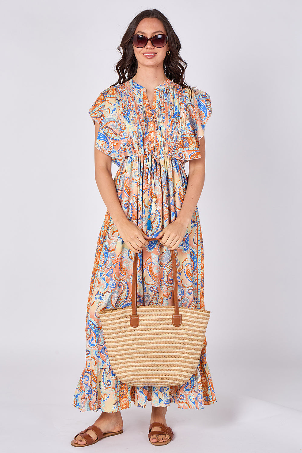 Paisley Button-Front Maxi Dress