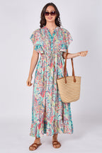 Paisley Button-Front Maxi Dress