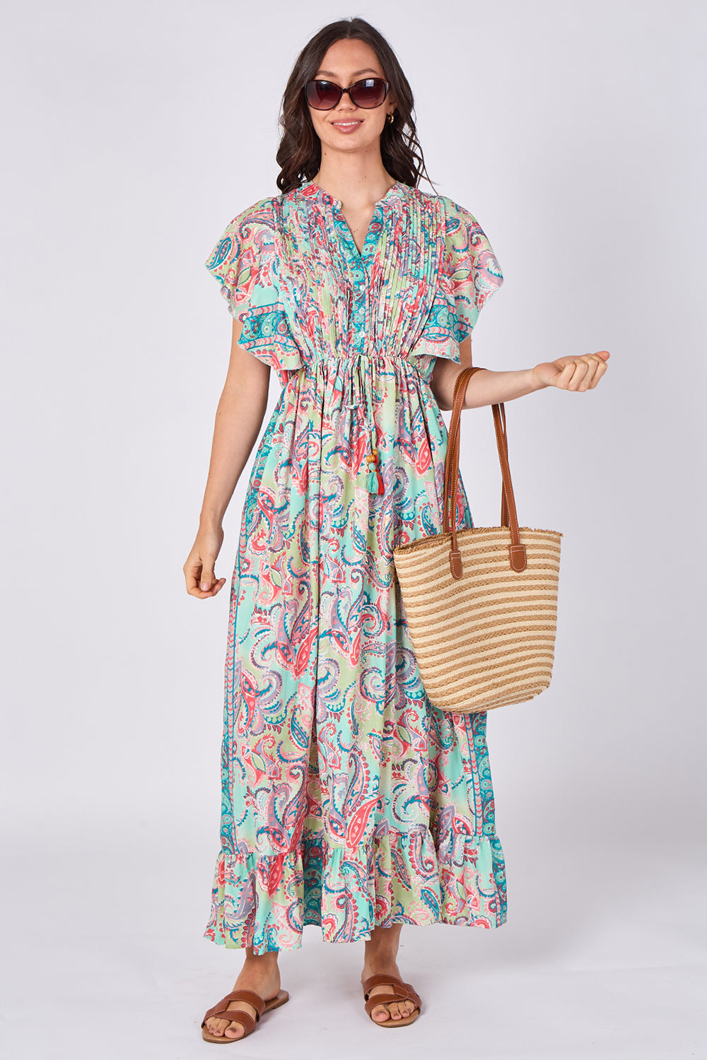 Paisley Button-Front Maxi Dress