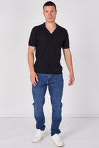 Men's Textured Knitted Button-Through Polo Shirt