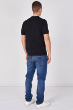 Men's Textured Knitted Button-Through Polo Shirt