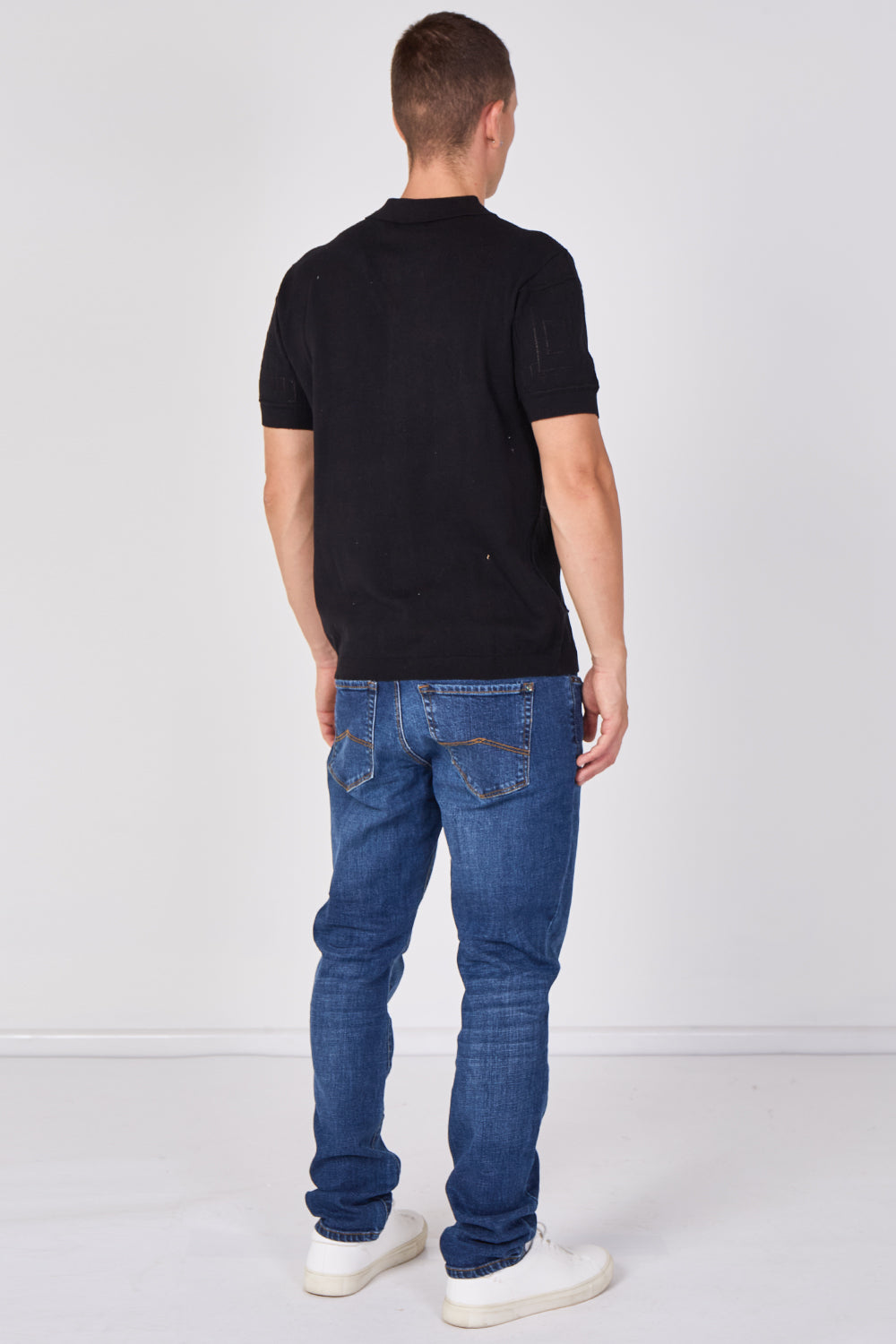 Men's Textured Knitted Button-Through Polo Shirt