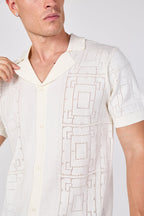 Men's Textured Knitted Button-Through Polo Shirt
