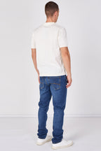 Men's Textured Knitted Button-Through Polo Shirt