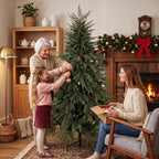 [UK Warehouse] 6ft Artificial Christmas Tree with Pinecones, Red Berries, Hinged Predecorated Xmas Tree with 2843 Branch Tips