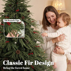 [UK Warehouse] 6ft Artificial Christmas Tree with Pinecones, Red Berries, Hinged Predecorated Xmas Tree with 2843 Branch Tips