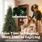 [UK Warehouse] 6ft Artificial Christmas Tree with Pinecones, Red Berries, Hinged Predecorated Xmas Tree with 2843 Branch Tips
